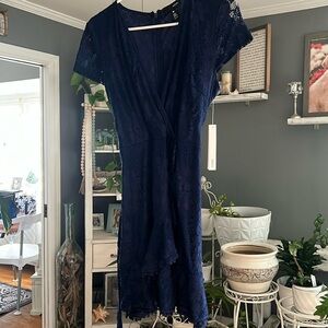 Beautiful Aqua Dress Purchased From Bloomingdales New With Tags Navy Color Lace